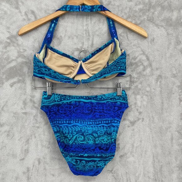Swim Systems Vintage 34D/ M Blue Green 2 Piece High Waisted Bikini Swimsuit - Picture 6 of 13